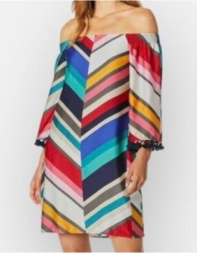 Trina Turk Multicolor Chevron Off-Shoulder Dress